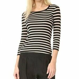 ATM Scoop Neck 3/4 Length Sleeve Striped Micromodal Top Size Medium